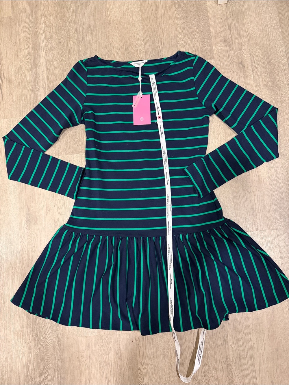 NWT Amanda Uprichard Striped Long Sleeve Drop-Waist Dress
